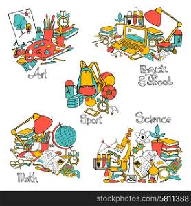Back to school decorative concept set with doodle education elements isolated vector illustration. Back To School Decorative Set