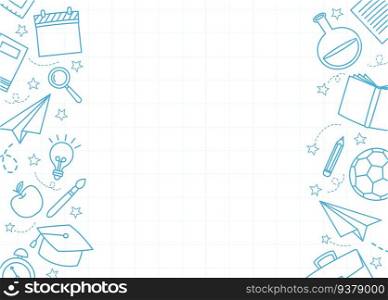 Back to school doodle style background. Education hand drawn objects and symbols banner.