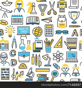 Back to school education background icon set in line style.