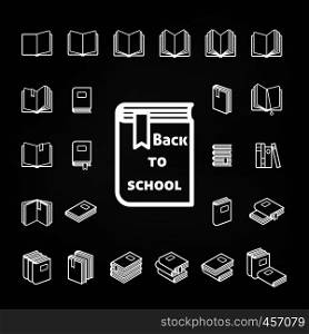 Back to school education icons set with books on blackboard vector. Back to school book icons vector