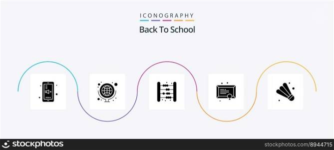 Back To School Glyph 5 Icon Pack Including badminton. school. baby. education. math