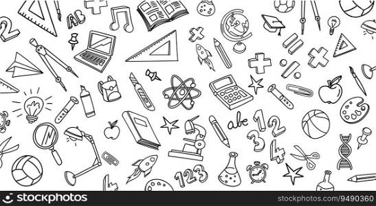 Back To School hand drawn, doodle and vector illustration icons set 
