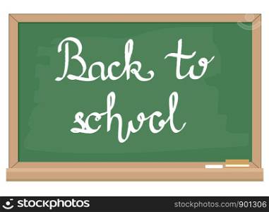 Back to school hand writting lettering on green chalkboard, stock vector illustration