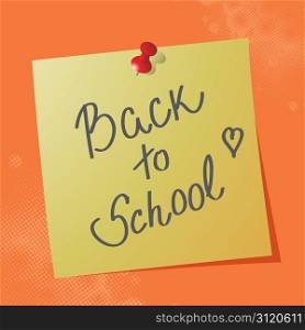 ""Back to School" handwritten message on sticky paper, eps10 vector illustration"