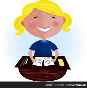 Back to school: Happy blond hair girl in classroom