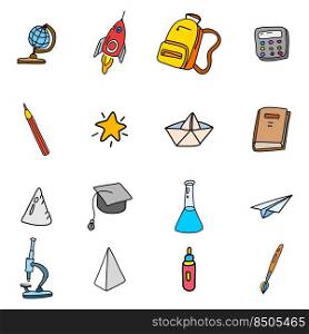 Back to school icon set, hand drawing collection. Vector illustration sketch line shape color style. Back to school icon set, hand drawing collection. Vector illustration sketch