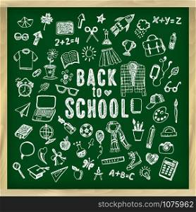 Back to school illustration. Sketch chalk set.. Back to school illustration.
