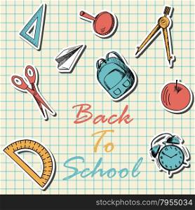 Back to school in flat design on checkered paper sheet