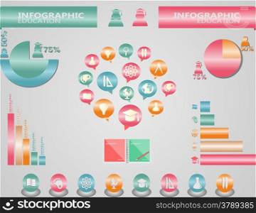 Back to school Info graphic set with charts and other elements. Vector illustration.