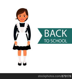 Back to school kid in uniform isolated on white background. Vector illustration. Back to school kid in uniform