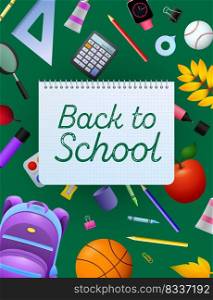 Back to school lettering on copybook paper sheet. Offer or sale advertising design. Handwritten text, calligraphy. For leaflets, brochures, invitations, posters or banners.