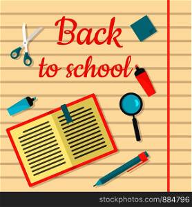 Back to school notebook background. Flat illustration of back to school notebook vector background for web design. Back to school notebook background, flat style