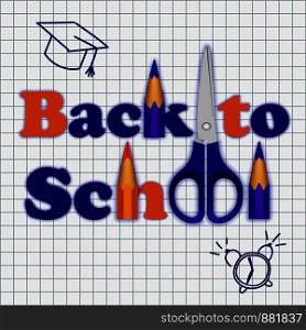 Back to school on notebook concept background. Realistic illustration of back to school on notebook vector concept background for web design. Back to school on notebook concept background, realistic style
