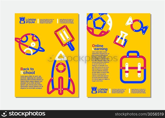 Back to School, online Learning , Education Banner Template, Vector Illustration.