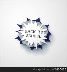 Back to school poster with letters made from halftone dots, greeting card with cartoon explosion in pop-art style, vector illustration.
