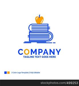 back to school, school, student, books, apple Blue Yellow Business Logo template. Creative Design Template Place for Tagline.