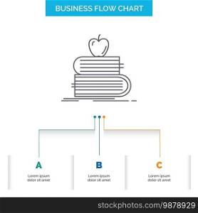 back to school, school, student, books, apple Business Flow Chart Design with 3 Steps. Line Icon For Presentation Background Template Place for text. Vector EPS10 Abstract Template background