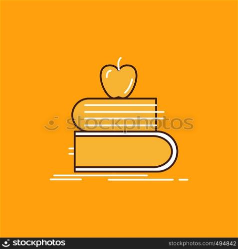 back to school, school, student, books, apple Flat Line Filled Icon. Beautiful Logo button over yellow background for UI and UX, website or mobile application. Vector EPS10 Abstract Template background