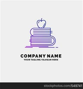 back to school, school, student, books, apple Purple Business Logo Template. Place for Tagline. Vector EPS10 Abstract Template background