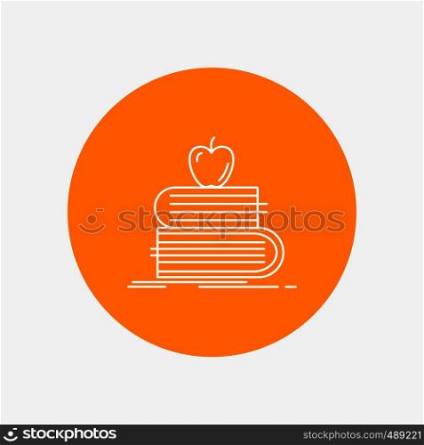 back to school, school, student, books, apple White Line Icon in Circle background. vector icon illustration. Vector EPS10 Abstract Template background