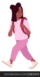 Back to school semi flat RGB color vector illustration. Walking figure. First day at middle school. Cute preteen girl wearing pink outfit isolated cartoon character on white background. Back to school semi flat RGB color vector illustration