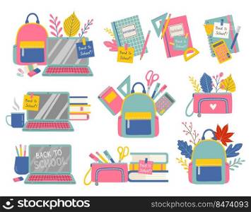 Back to school set of objects isolated on white background vector illustration
