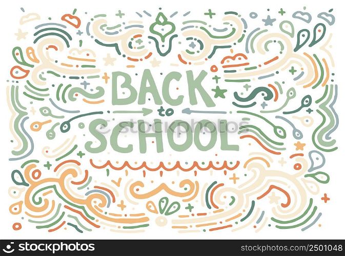 Back to school sketch. Vector illustration. Hand drawn vintage print with decorative outline text. Vintage background. Isolated on white.