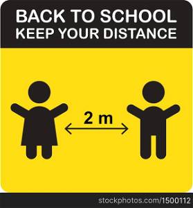 Back to school social distancing sign board prevention of Covid-19 vector for print, banner, poster