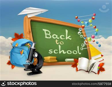 Back to school, studying and teaching, education and knowledge, vector illustration on white and blue background