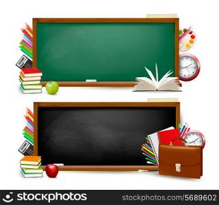 Back to school. Two banners with school supplies. Vector.