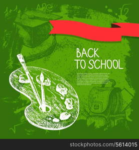 Back to school vector design. Hand drawn vintage background&#xA;&#xA;