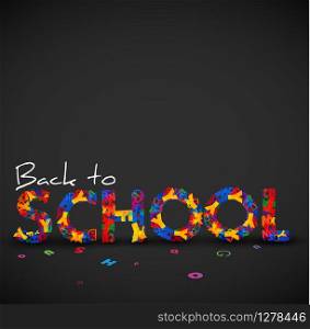 Back to school vector illustration made from colorful letters on dark background