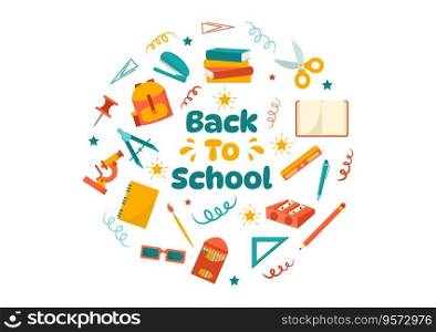 Back to School Vector Illustration with Schools Elements and Learning Equipment for Education Background in Kids Flat Cartoon Hand Drawn Templates