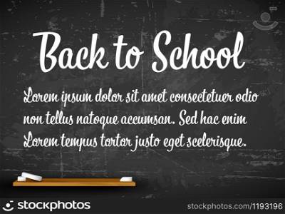 Back to school vector white illustration on a black chalkboard - school flyer advertisement. Back to school flyer