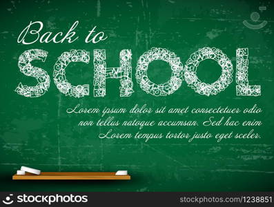 Back to school vector white illustration on a green chalkboard. Back to school