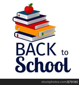 Back to school with school books and apple, vector illustration. Back to school with books icon