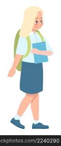Back to study semi flat RGB color vector illustration. Blond schoolgirl in school uniform isolated cartoon character on white background. Back to study semi flat RGB color vector illustration