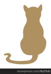 Back view of cat isolated feline silhouette. Vector cartoon style kitten with long tail, adorable fluffy pet friend, shorthair home kitty of ginger color. Back View of Cat Isolated Feline Silhouette Vector