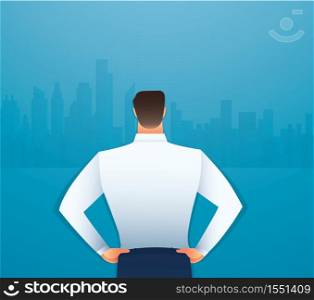 Back view of standing man in a formal clothes vector illustration