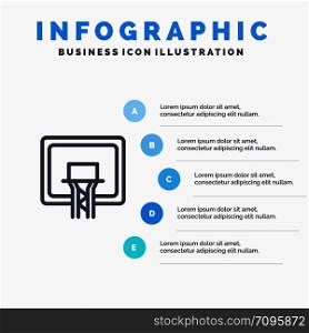 Backboard, Basket, Basketball, Board Line icon with 5 steps presentation infographics Background