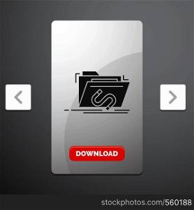 Backdoor, exploit, file, internet, software Glyph Icon in Carousal Pagination Slider Design & Red Download Button. Vector EPS10 Abstract Template background