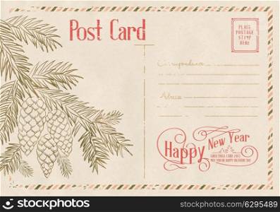 Backdrop of postal card for happy new year holiday. Vector illustration.