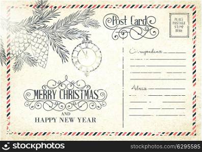 Backdrop of postal card for happy new year holiday. Vector illustration.