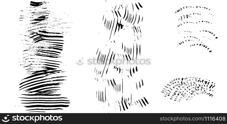 Backdrop with rough black brush strokes, paint traces, lines, smudges, smears, stains, scribbles isolated on white background. Vector illustration.. Backdrop with rough black brush strokes, paint traces, lines, smudges, smears, stains, scribbles