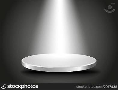 Background abstract for exhibit in virtual space. Blank podium 3D with light from the top. Vector Presentation template for your product. Editable.