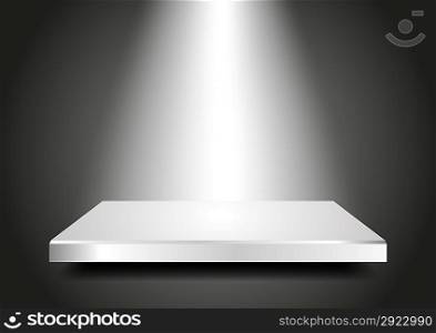 Background abstract for exhibit in virtual space. Blank podium 3D with light from the top. Vector Presentation template for your product. Editable.