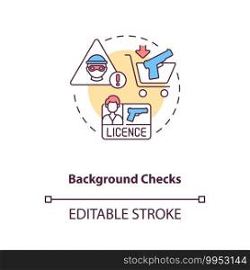 Background check concept icon. Criminal record. Personal history with crime. Firearm license. Gun control idea thin line illustration. Vector isolated outline RGB color drawing. Editable stroke. Background check concept icon
