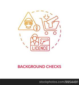 Background check red gradient concept icon. Criminal record. Personal history with crime. Firearm license. Gun control idea thin line illustration. Vector isolated outline RGB color drawing. Background check red gradient concept icon
