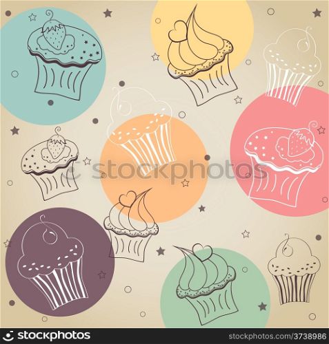Background creamy cupcake vector set. Vector illustration