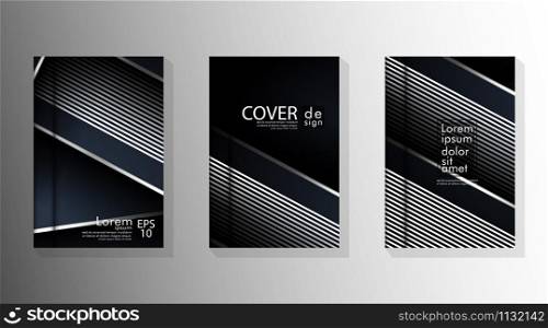 Background design of abstract dark and white geometric lines flyer - gradient template of cover book vector